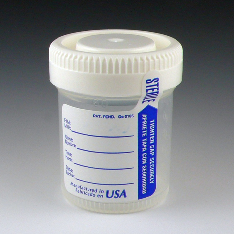 Globe Scientific Container: Tite-Rite, 60mL (2oz), PP, STERILE, Attached White Screw Cap, ID Label with Tab Seal and Temperature strip, Graduated Image